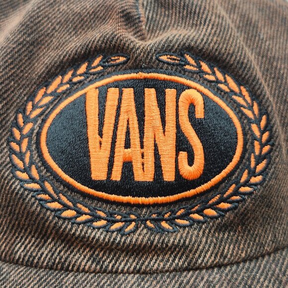 Vans Brown Denim Snapback Hat With Embroidered Orange Logo - Picture 2 of 12